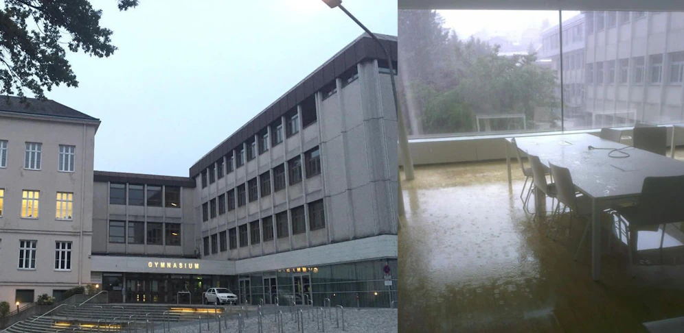 Schwere Schäden im Gymnasium Klosterneuburg nach den Unwettern der letzten Wochen. In Klassenräumen stand das Wasser.