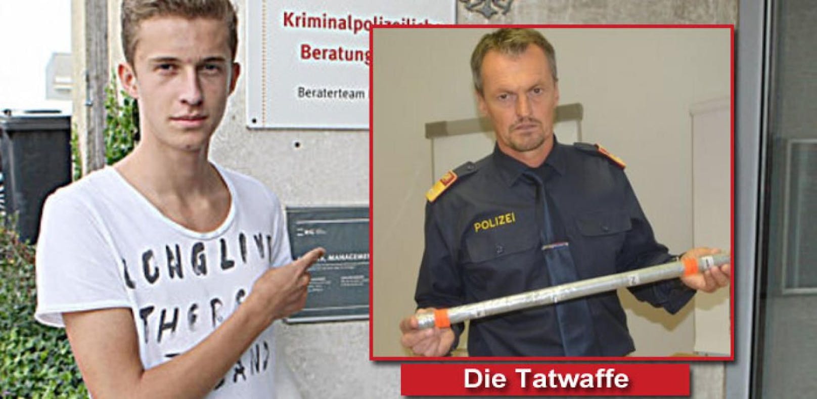 Das Opfer der brutalen Attacke: Daniel C. und rechts die Tatwaffe