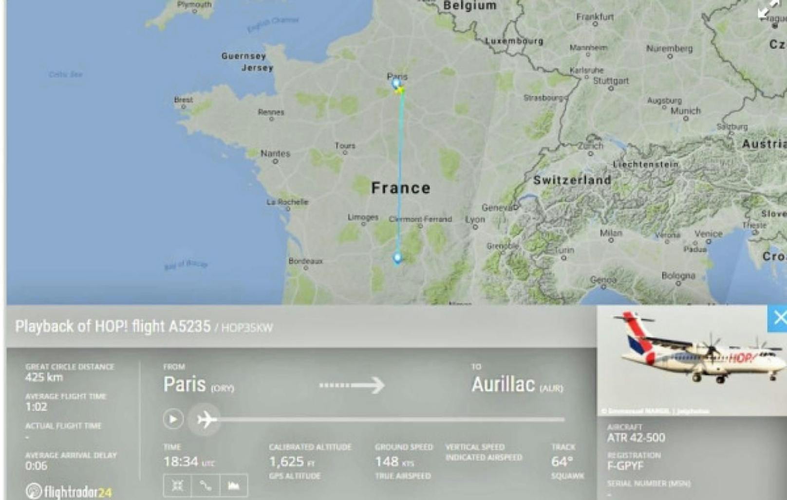 Flug A5235 war unterwegs von Paris nach Aurillac.