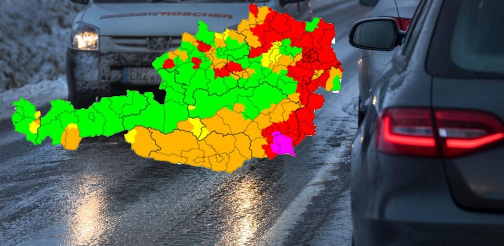 Achtung, es ist äußerst rutschig auf Straßen und Gehwegen! 