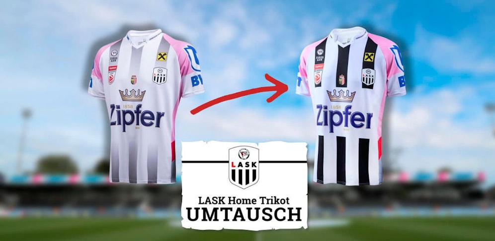 Nach der Design-Anpassung können die LASK-Fans ihre alten gegen neue Trikots umtauschen. 