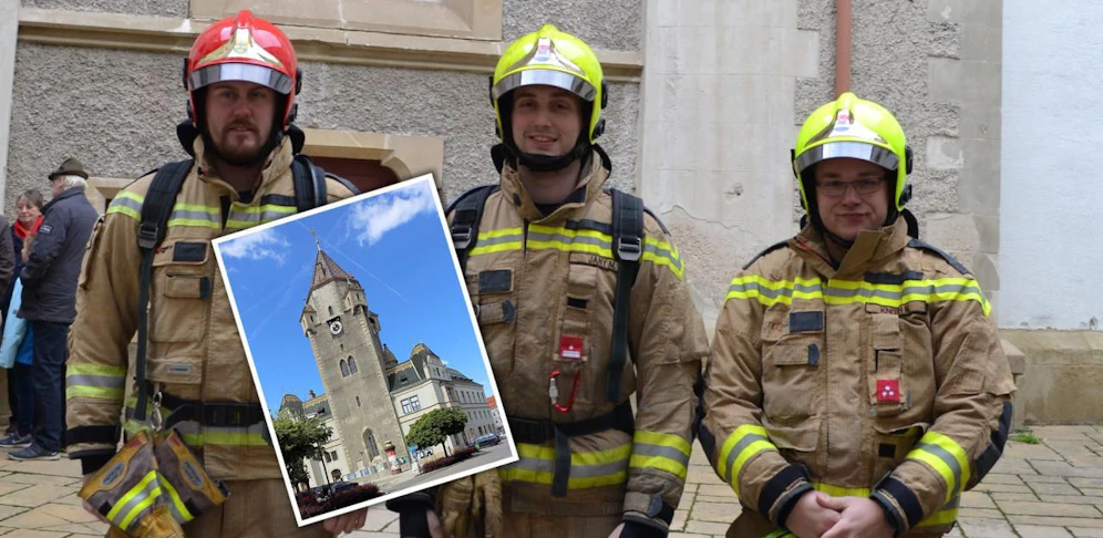 FF-Kommandant Stefan Hofmann und seine Kameraden Martin Jany und Manuel Knoth.