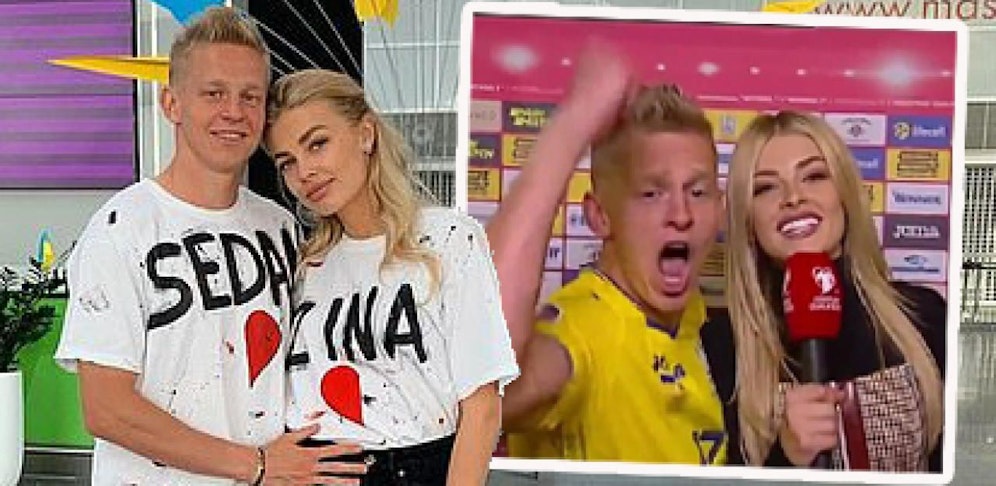 Oleksandr Zinchenko und seine Freundin Vlada Sedan. Links eine Reise, die via Instagram geteilt wurde. Rechts ein verrücktes Interview, als beide ihren jeweiligen Jobs nachgehen.