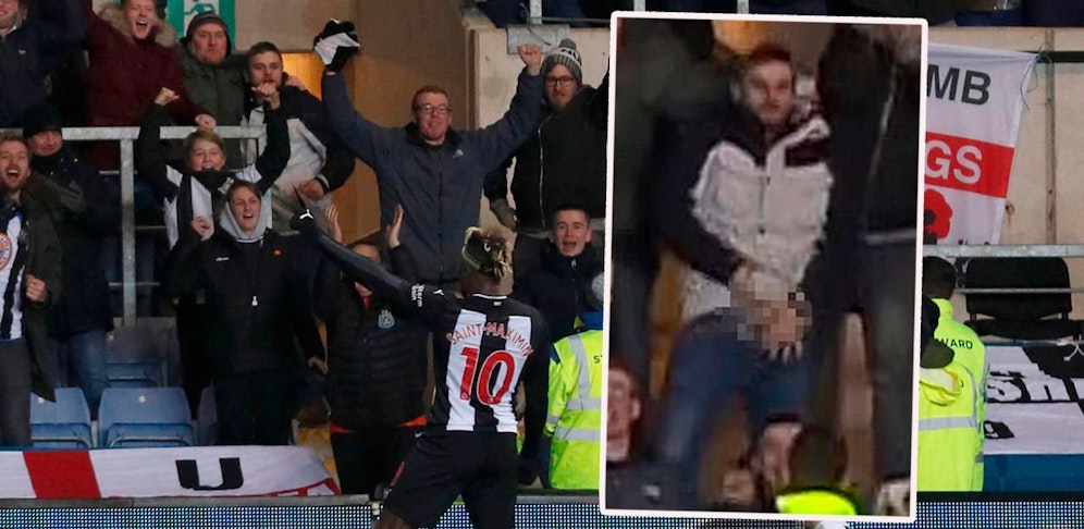 Alain Saint-Maximin jubelt. Ein Fan zieht blank.