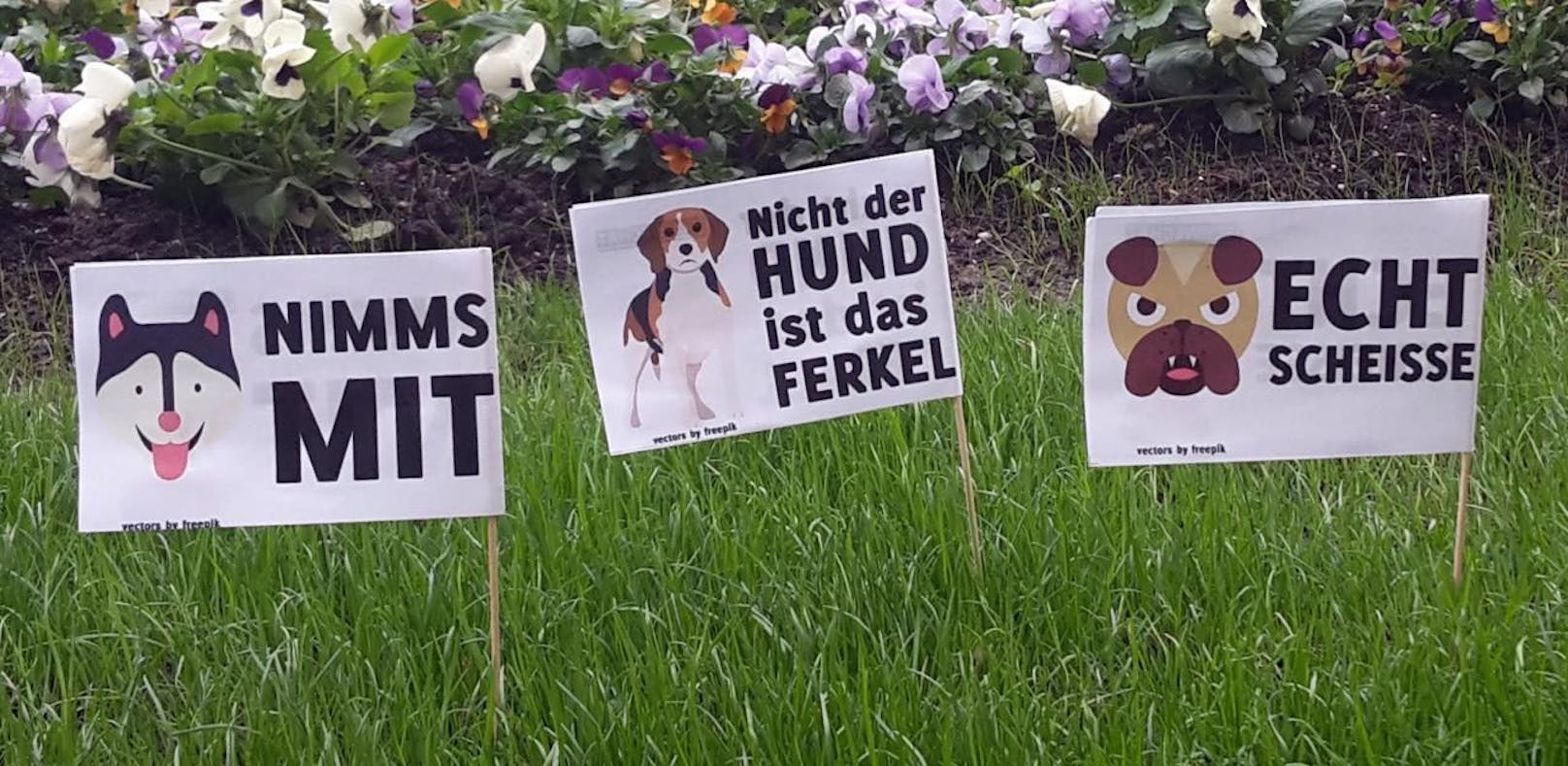 Gemeinde kämpft mit Fähnchen gegen Hundegackerl-Sünder.