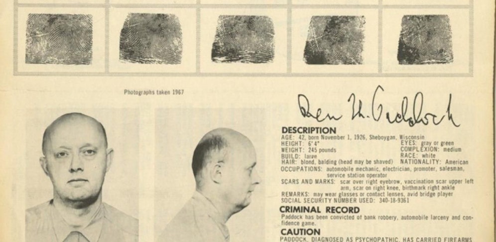 Das Fahndungsposter von Benjamin Hoskins Paddock, dem Vater des Massenmörders von Las Vegas.