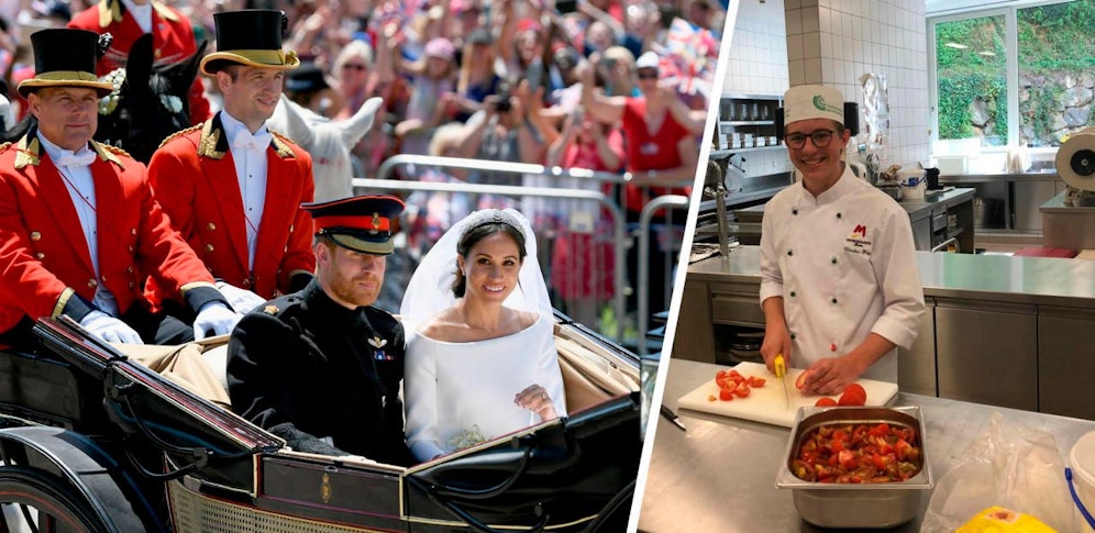 Claudius strahlt in seiner Royal-Jacke: Er kochte für das Paar (l.)