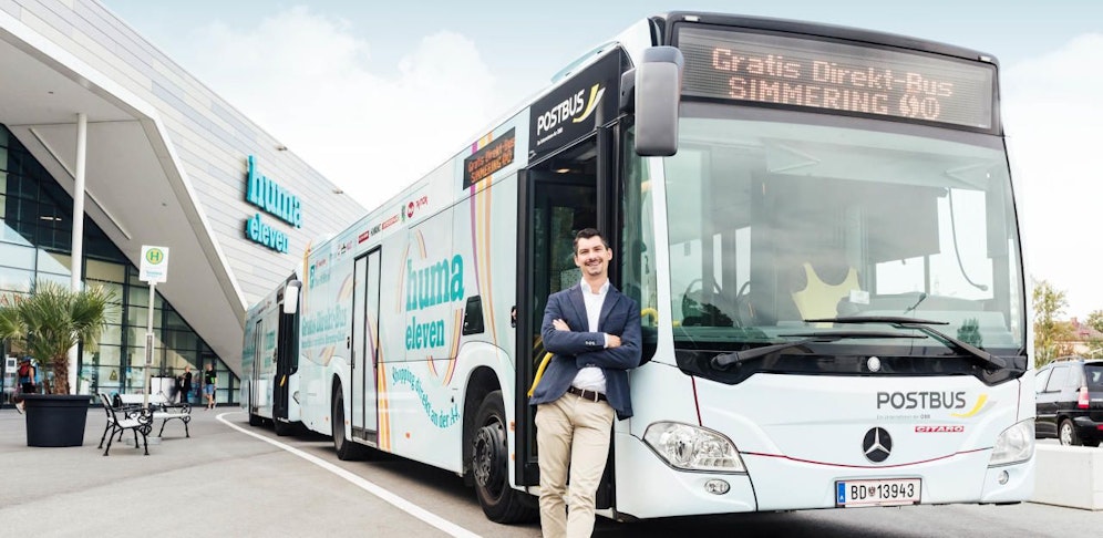 Gratis-Bus fährt von der U3-Simmering und von Schwechat ins huma eleven.