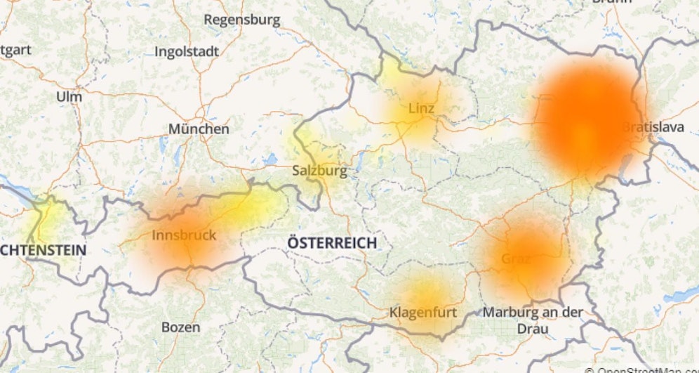 So stellt sich die UPC-Störung in Österreich dar.