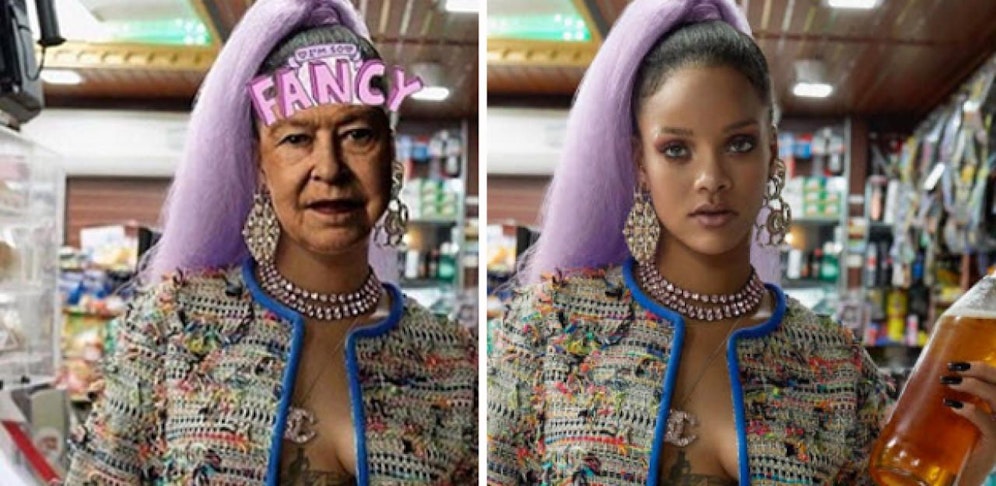Rihanna (re.) und ihre Fotomontage der Queen