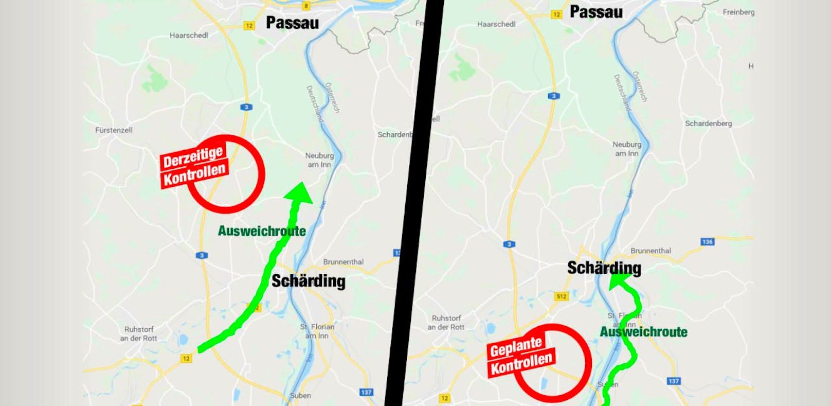 Derzeit sorgen die Kontrollen auf der A3 in Deutschland für lange Wartezeiten. Diese Kontrollen könnten nun nach Süden, näher an die Grenze zu Österreich verlegt werden. Der Ausweichverkehr könnte dann über Schärding nach Passau gehen.