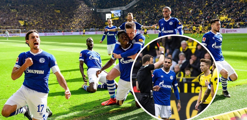 Schalke jubelt über den Derby-Sieg bei Dortmund. Marco Reus flog mit Rot vom Platz.