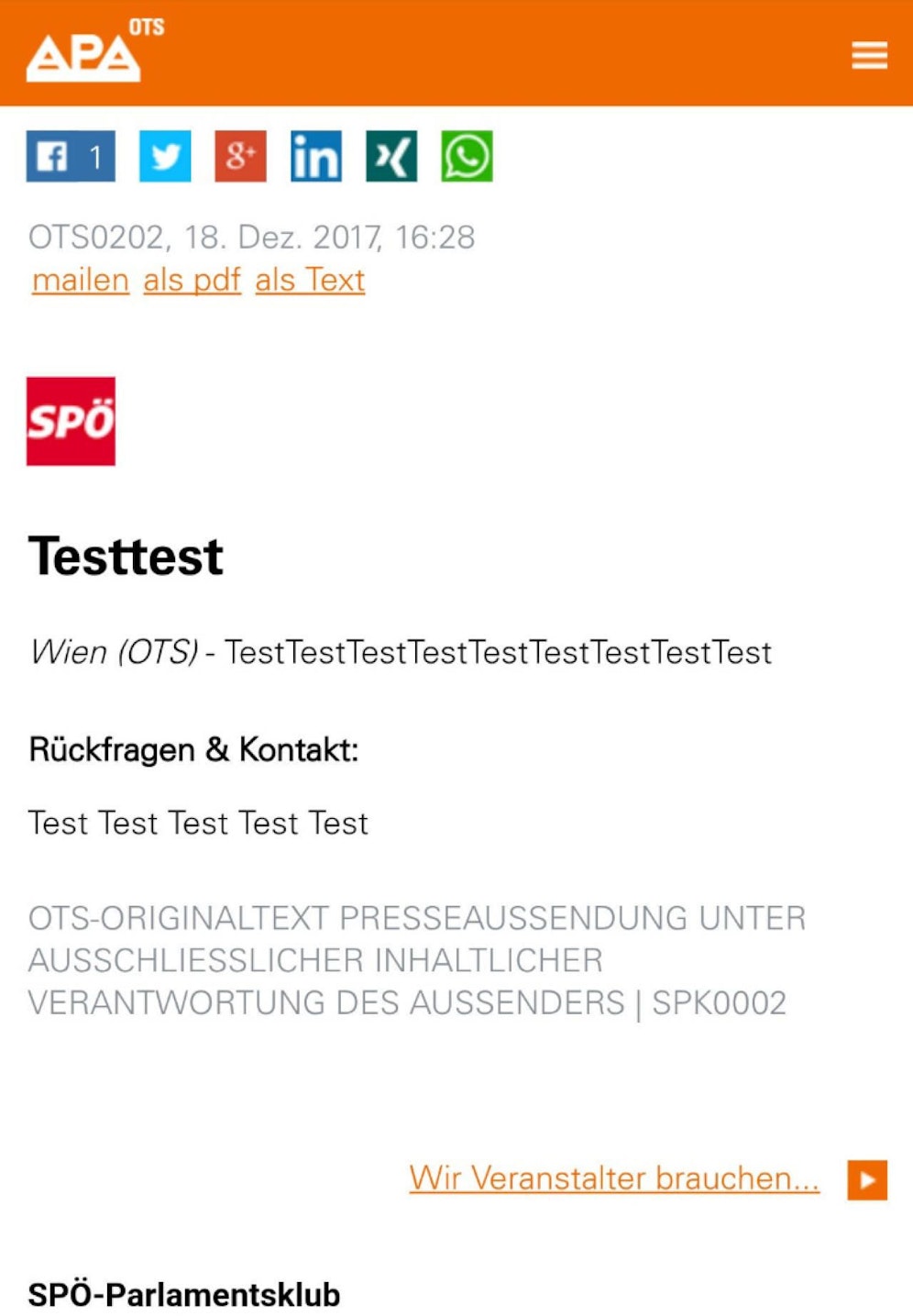 Diese Pressemitteilung ging vermutlich zu früh hinaus!