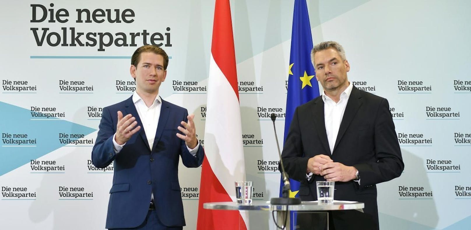 Sebastian Kurz und Generalsekretär Karl Nehammer bei der Pressekonferenz am 17. Juni