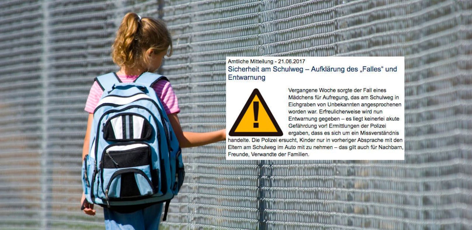 Entwarnung: Posting der Gemeinde Eichgraben.