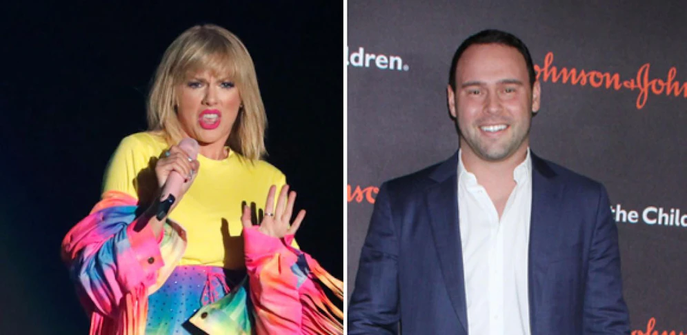 Scooter Braun (re.) kaufte die Rechte an Taylor Swifts alten Songs. Die Sängerin ist darüber gar nicht amused. 