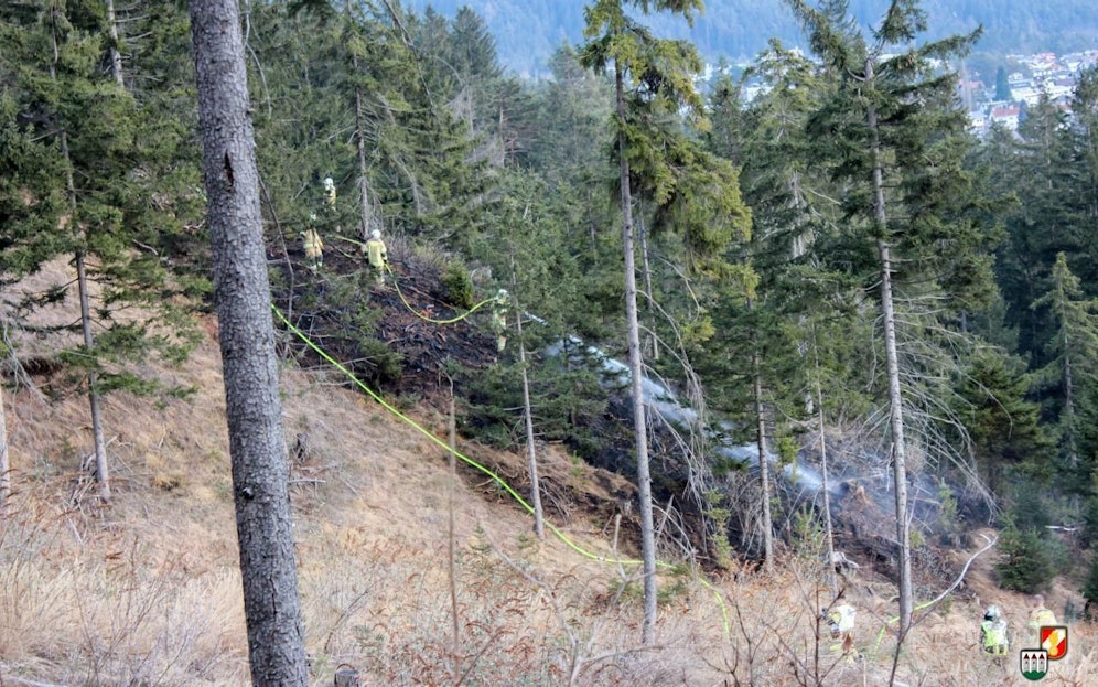 Donnerstagnachmittag brach in einem Waldstück nördlich der Andreas-Hofer-Kaserne in Absam (Tirol) ein Brand aus.