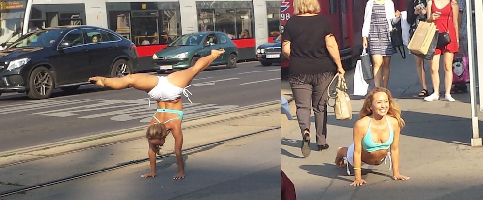 Direkt am Kärntner Ring führte diese Dame ihre Kunststücke vor.