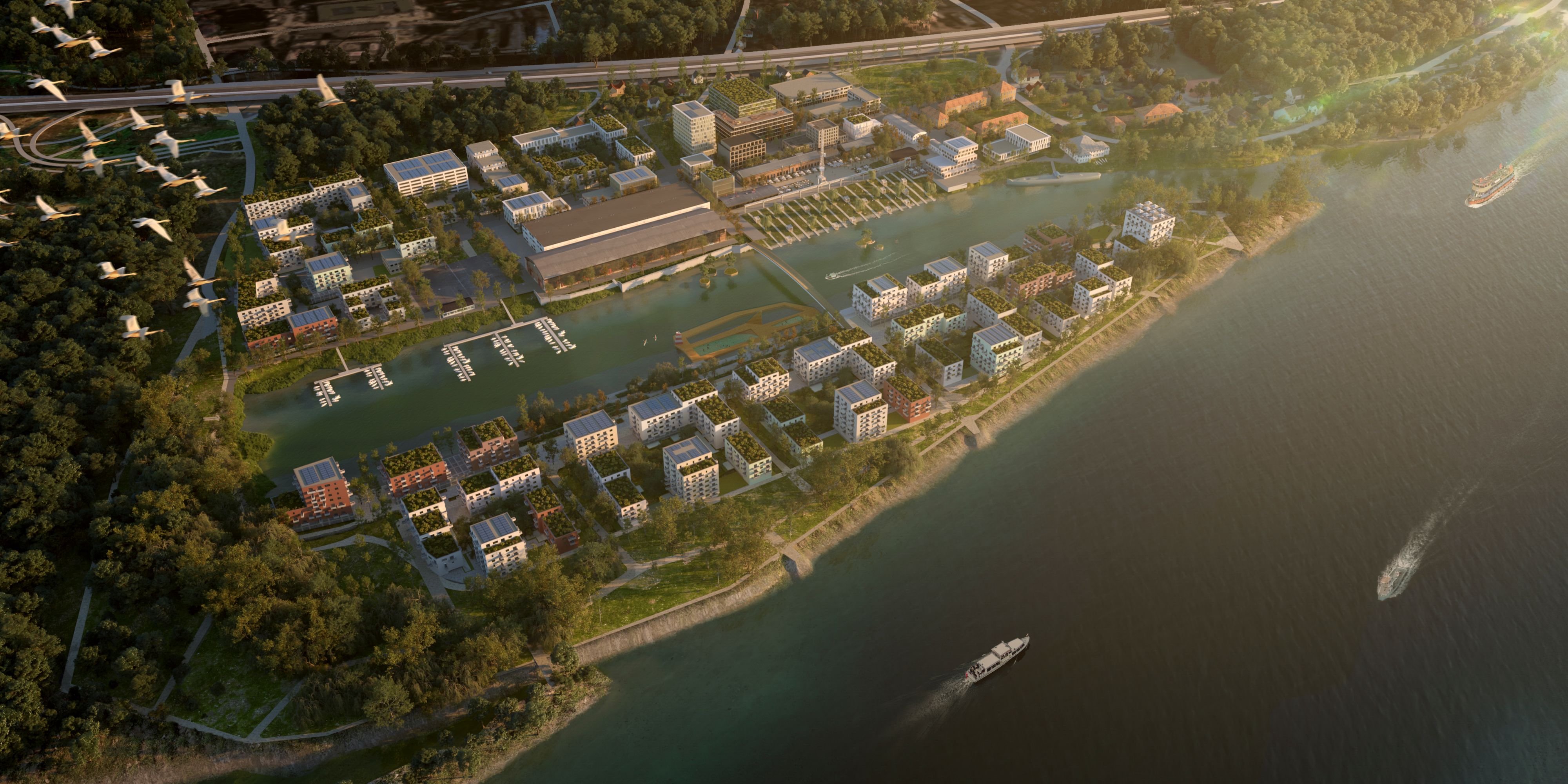 So hätte das Areal der Werft in Korneuburg aussehen können. Wenn es nach Grüne und SPÖ geht, soll das Großprokekt der insolventen Signa aber neuen, grüneren Ideen weichen.