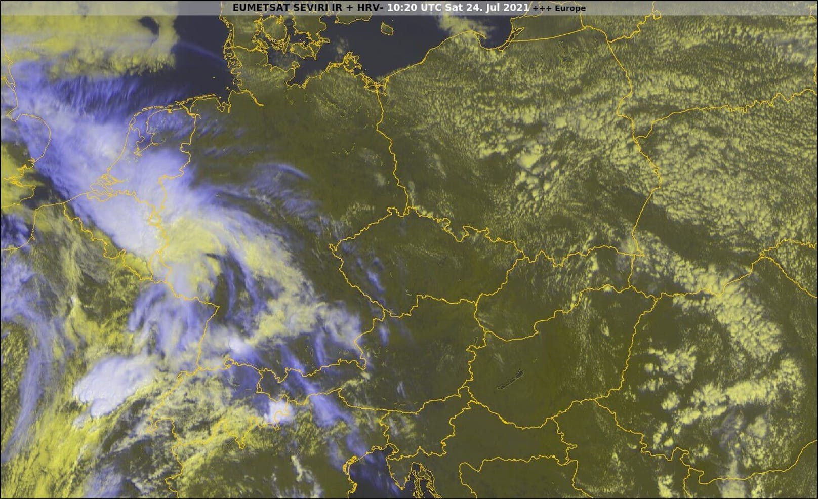 Aktuelles Satellitenbild von Mitteleuropa.