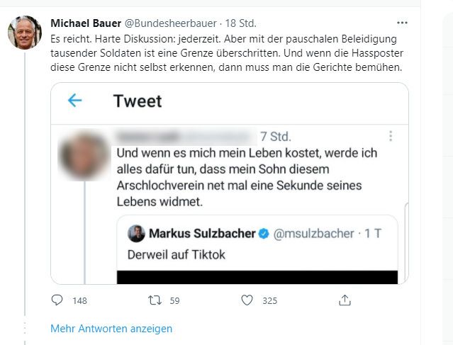 Dieses Posting brachte für Heeres-Sprecher Bauer das Fass zum Überlaufen.