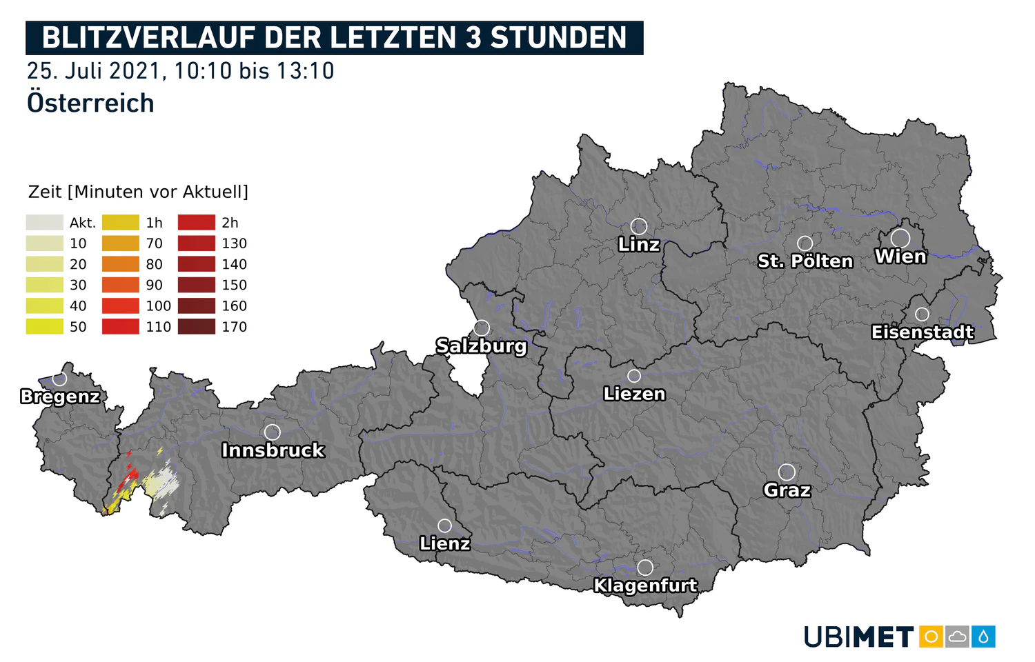 Blitze der letzten drei Stunden.
