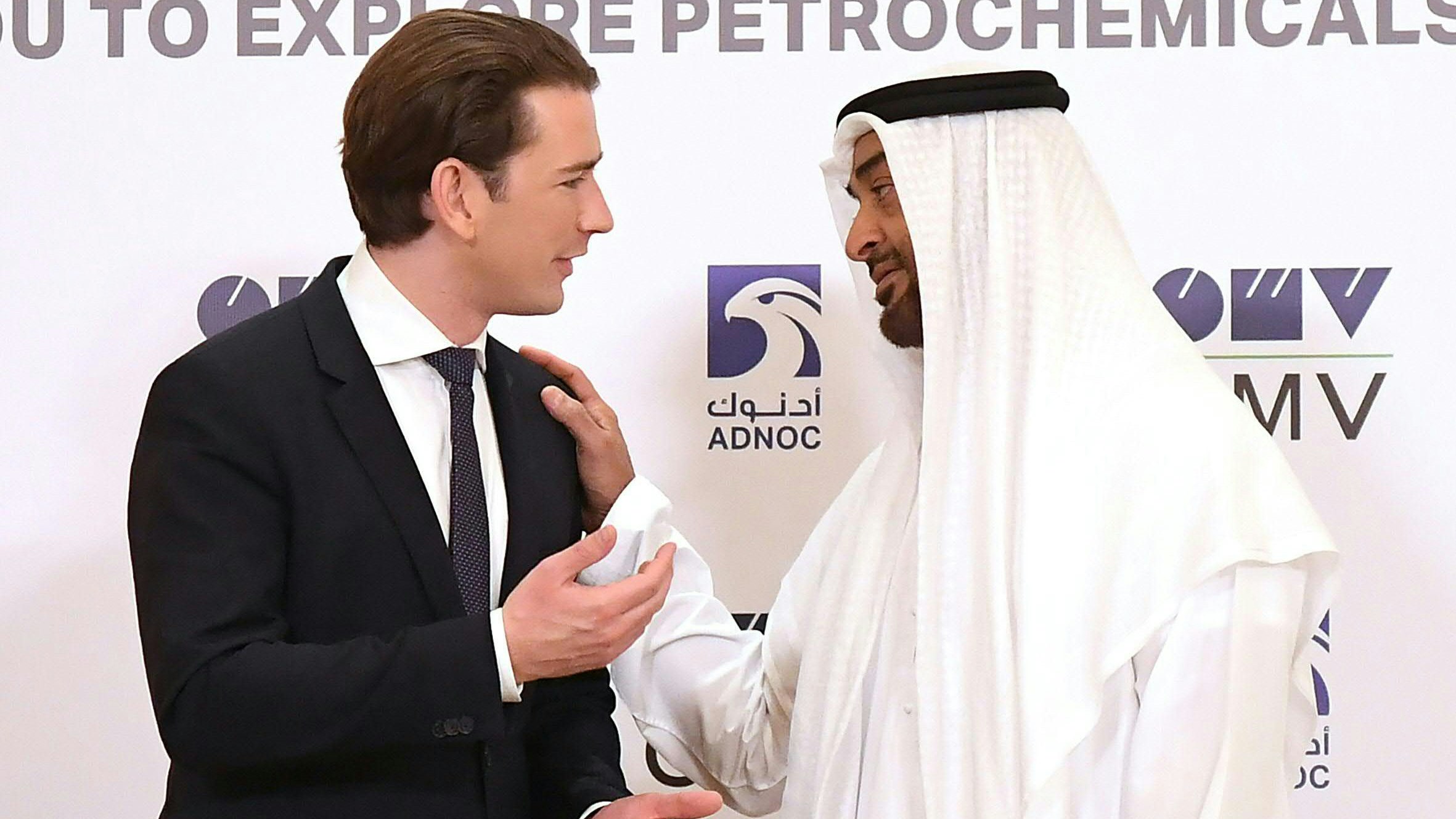 Bundeskanzler Sebastian Kurz mit Mohammed Bin Zayed al Nahyan, dem Kronprinzen von Abu Dhabi im Jahr 2019.