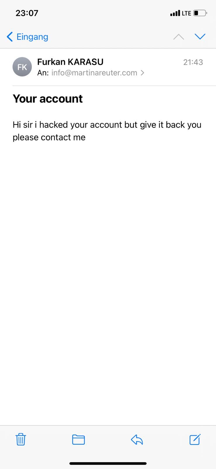Auch per E-Mail wurde Martina Reuter von dem Hacker kontaktiert 