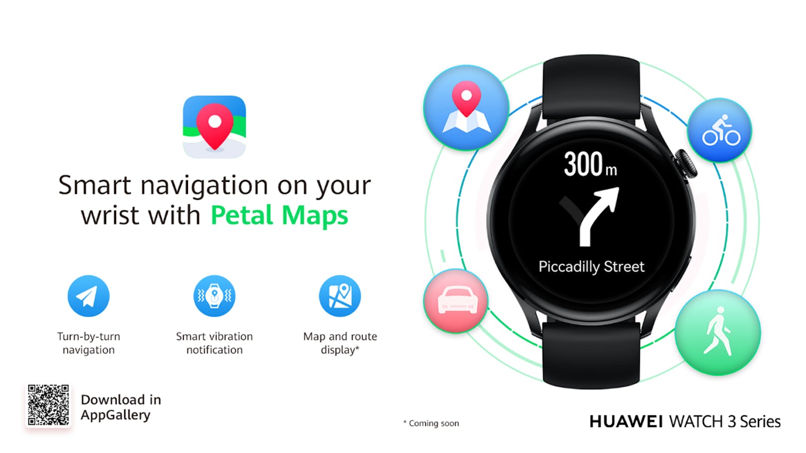 Petal Maps kann ab sofort direkt von der Huawei AppGallery auf die Huawei Watch 3 heruntergeladen werden.