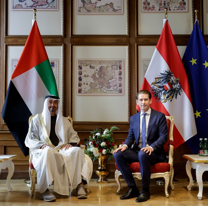 Kronprinz Mohammed bin Zayed Al-Nahyan und Bundeskanzler Sebastian Kurz empfangen.