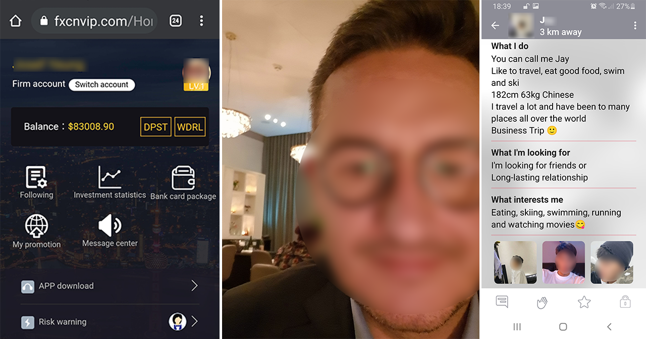Ein 42-jähriger Wiener (Mitte) ging einem Tinder-Betrüger auf den Leim (rechts)