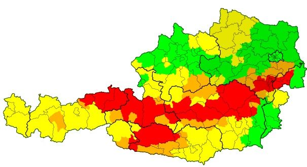 Diese Warnung gilt aktuell für ganz Österreich. (Stand 30.07.2021, 17 Uhr).