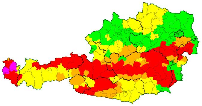 Unwetterwarnungen um 17.30 Uhr, 30. Juli 2021