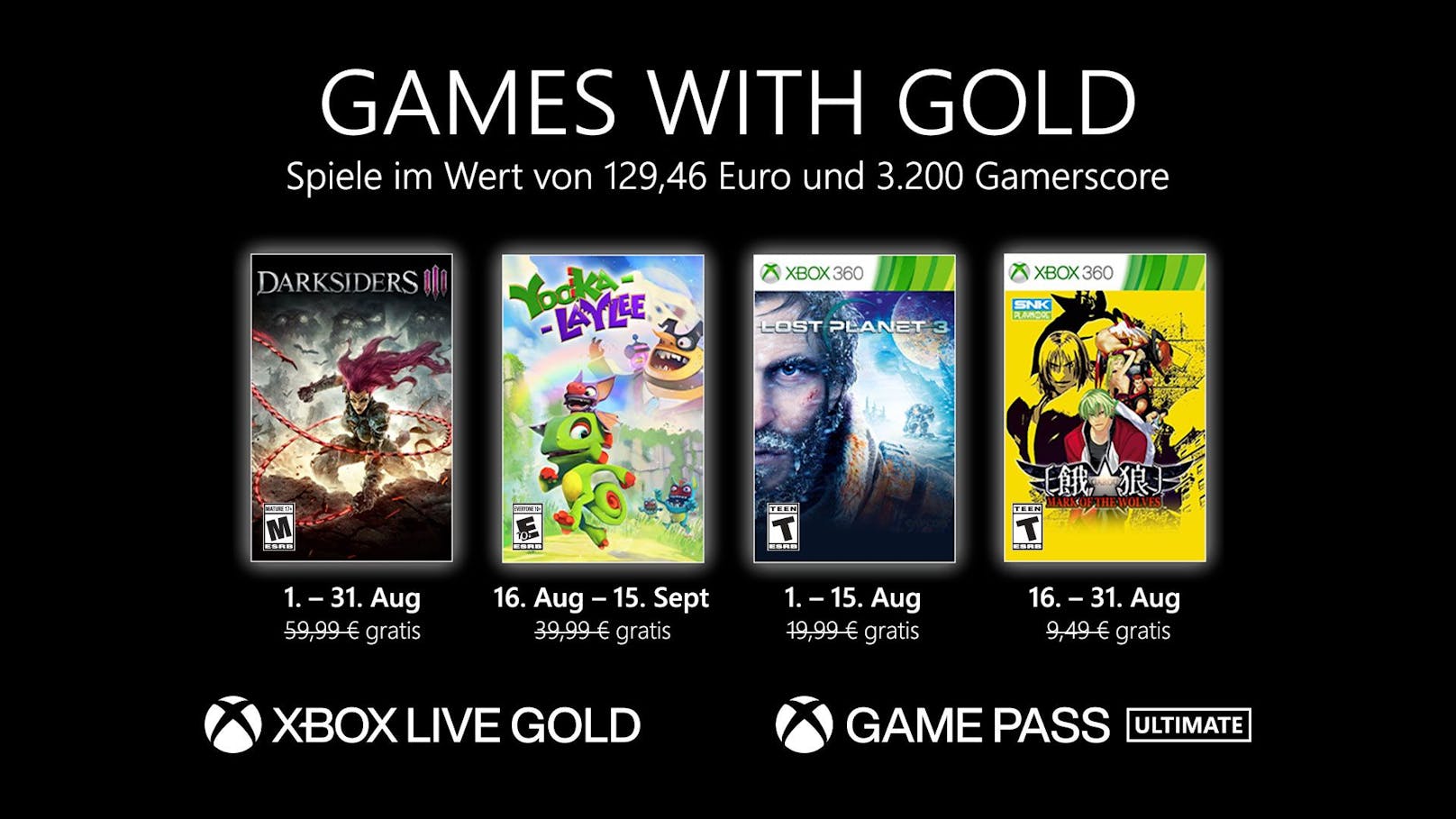 Games with Gold: Diese Spiele gibt es im August gratis.
