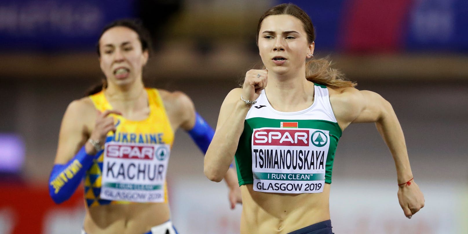 Krystsina Tsimanouskaya beim 60-Meter-Sprint 2019 in Schottland
