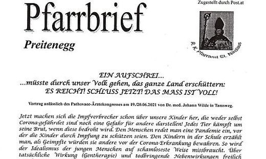Auf drei von vier Seiten widmet sich der aktuelle Pfarrbrief aus Preitenegg dem Thema Impfen.