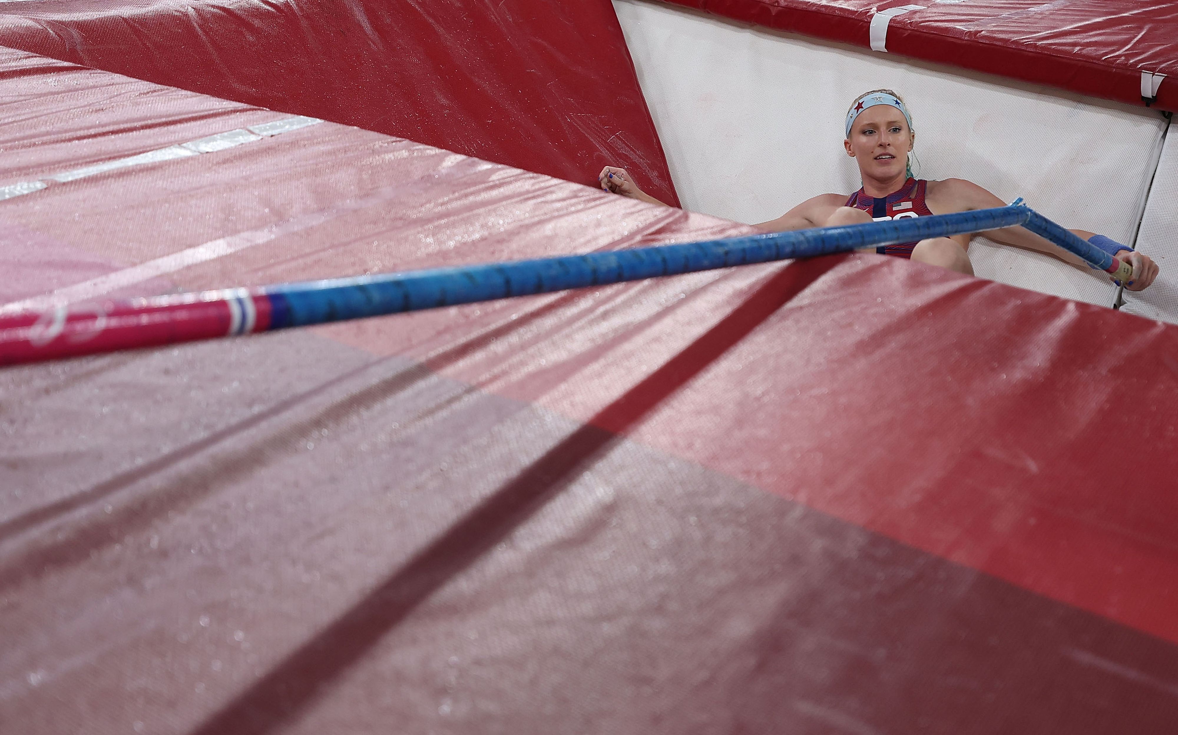 Sandi Morris nach ihrem Sturz.