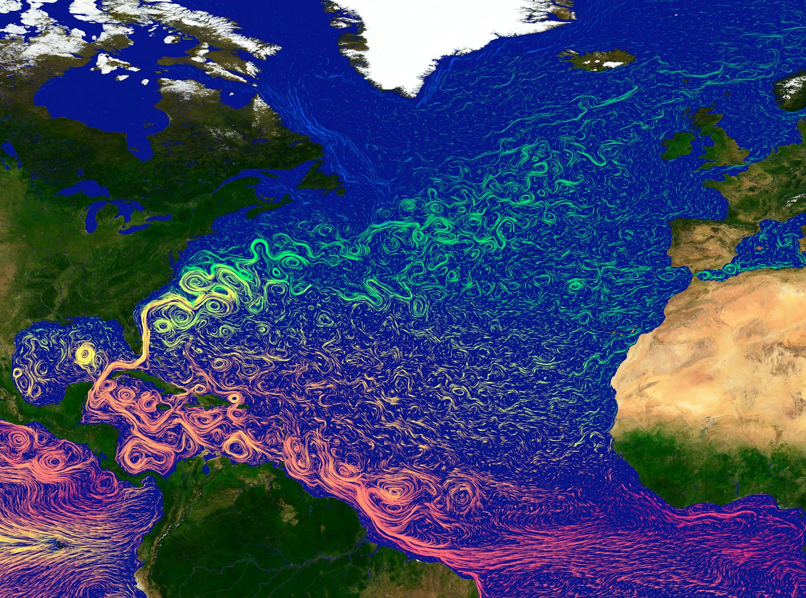 Illustration der Atlantik-Strömungen - der Golfstrom ist gefährdet.