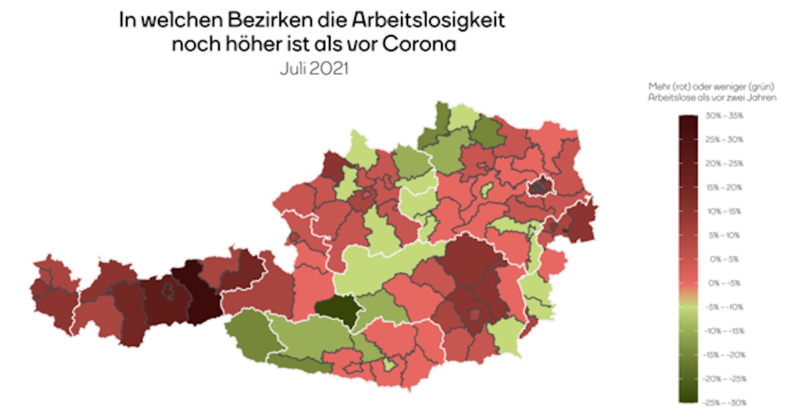 In Schwaz, Innsbruck (beides T) und Rust (B) liegt&nbsp;die durch Corona verursachte zusätzliche Arbeitslosigkeit im Vergleich noch höher als vor der Krise