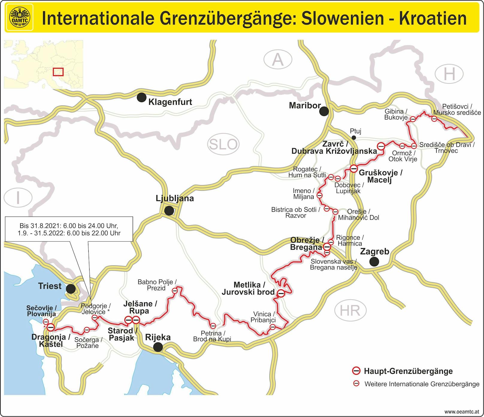 Internationale Grenzübergänge: Slowenien-Kroatien