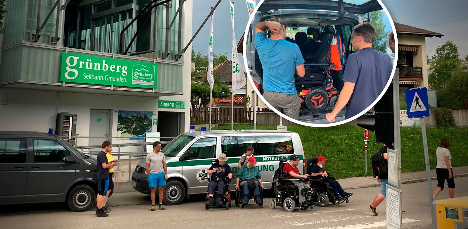 Schon vor einer Wochen brachten die Bergretter eine Gruppe Rollstuhlfahrer zur Seilbahn zurück.