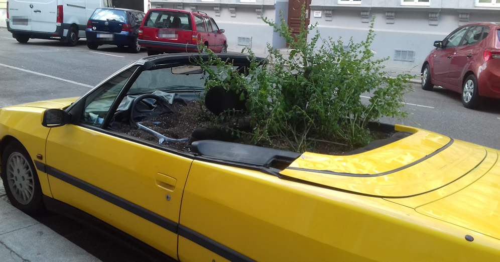 Ein Peugot-Cabrio wurde im 9. Bezirk zur Verkehrsinsel umgewandelt.