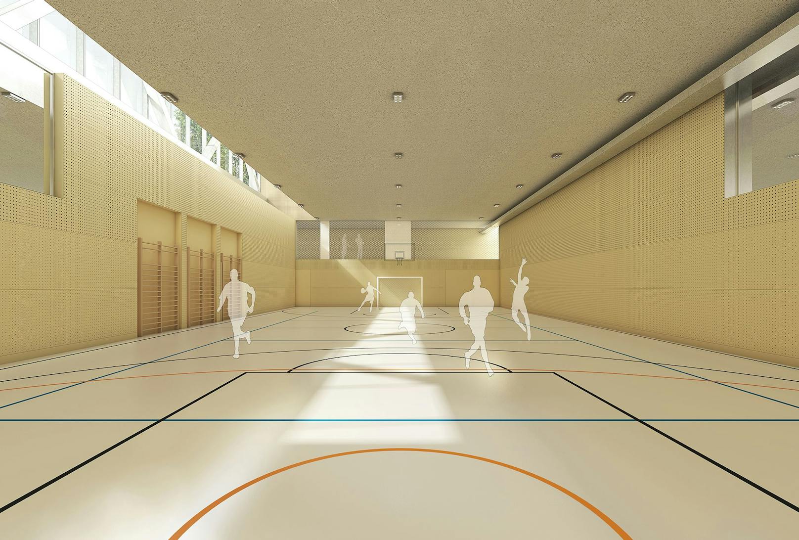 Bis 2023 entsteht im Untergeschoss der Rainergymnasium in Margarten ein modernes Turnsaalzentrum mit vier Sälen.