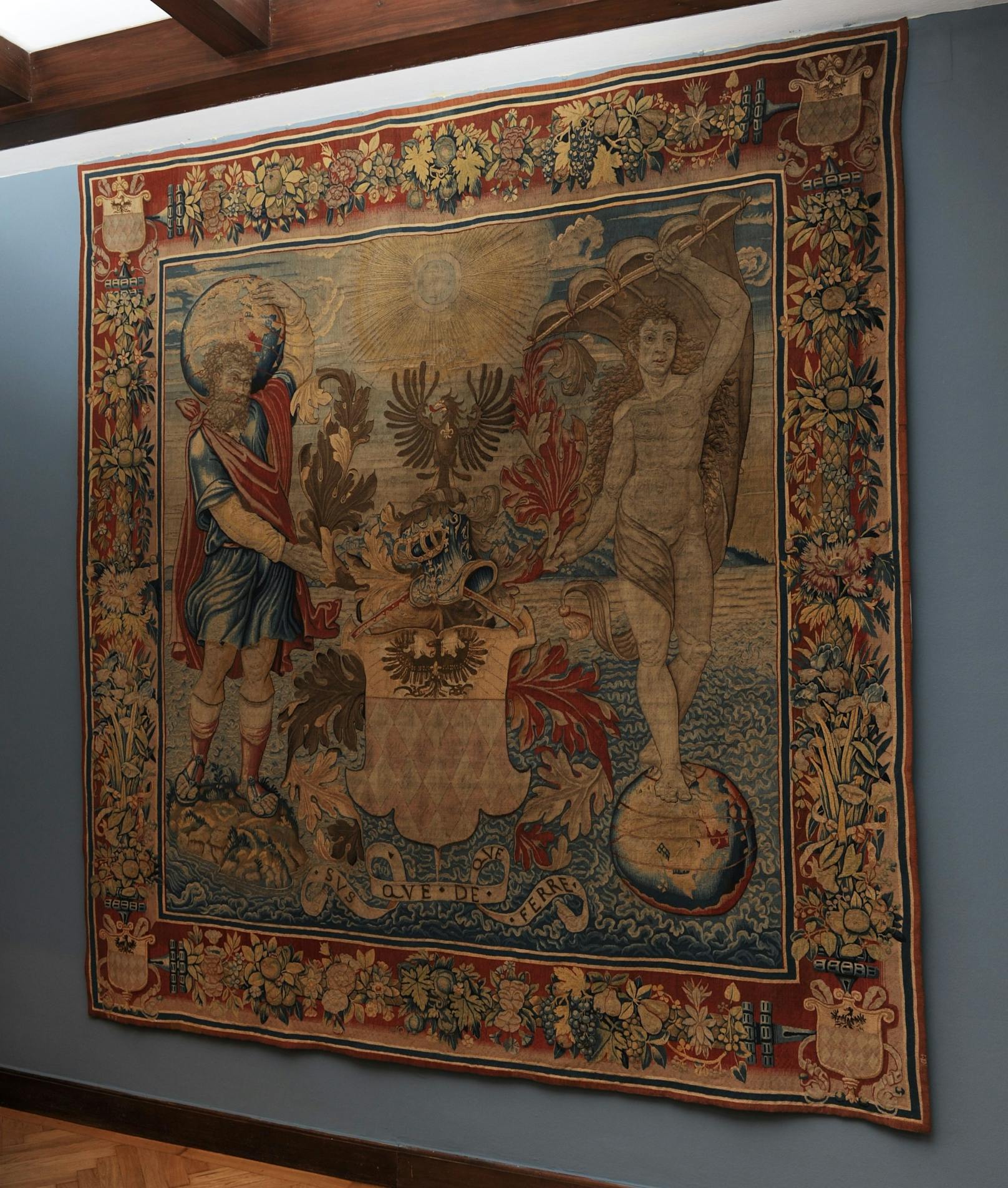 Wertvoller Wandteppich mit Motiv: Atlas und Fortuna als Schutzpatronen der Welt, 280x259, Jan Gheteels