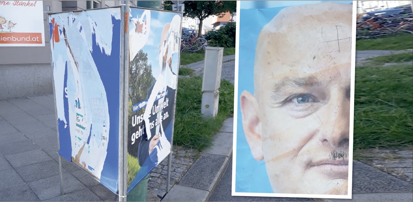 Die Plakate der FPÖ werden immer wieder zerstört oder beschmiert.