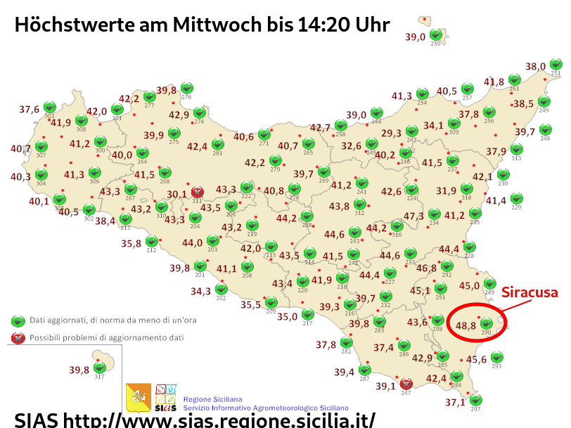 Höchstwerte am Mittwoch bis 14:20 Uhr