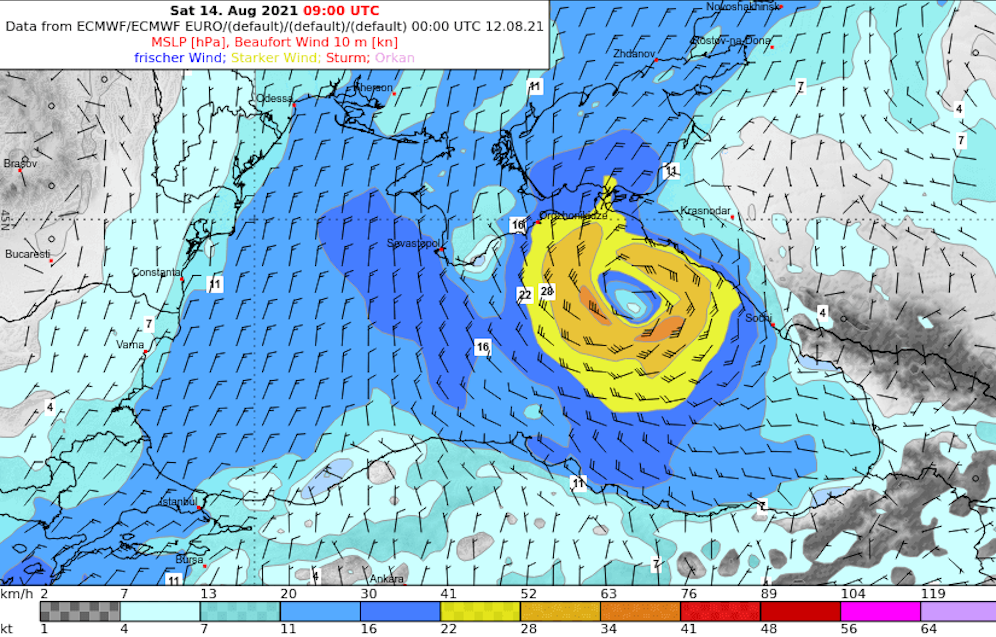 Subtropisches Tief über dem Schwarzen Meer