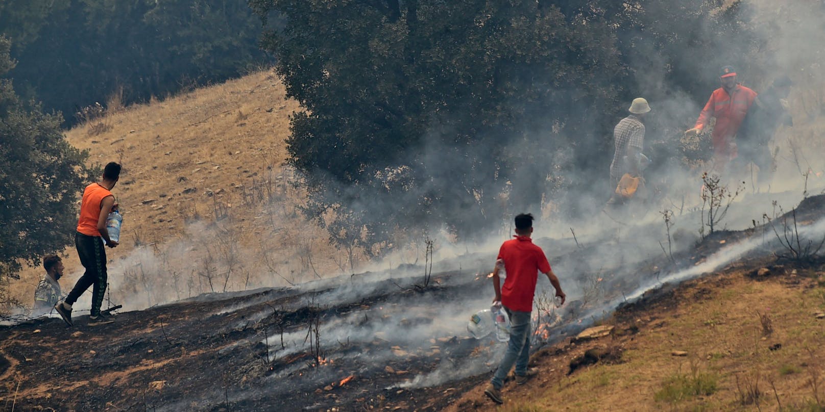 Freiwillige versuchen, die Waldbränden in Algerien zu bekämpfen