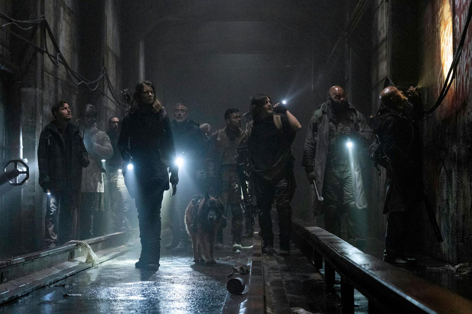 Maggie, Daryl, Negan, Gabriel, Alden, Frost und Duncan im Untergrund.&nbsp;