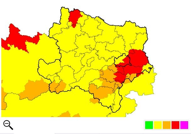 In Wien und im Umland gelten bereits erhöhte Warnstufen. (Stand Montag, 16.08.202; 14.30 Uhr).
